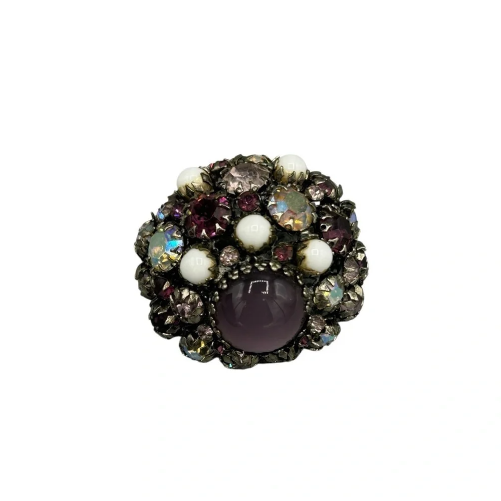 Miriam Haskell Mid Century Rhinestone Cabochon Statement Brooch